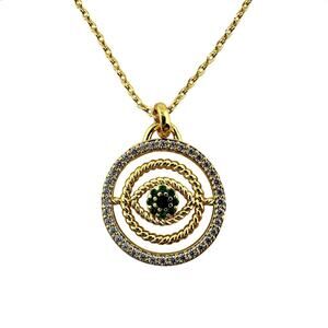 Evil Eye CZ Multicolor Protection Charm Gold Tone Dainty Pendant 17" Necklace
